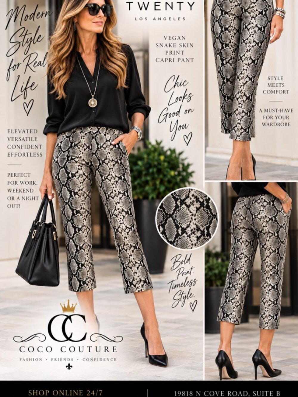 3F59014 Kelly Crop Pant in Snakeskin Vegan by FIFTEEN TWENTY